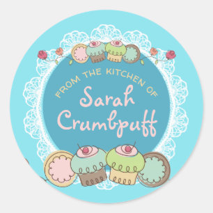 Adesivo Redondo Doodles cookies cupcakes da cozinha da