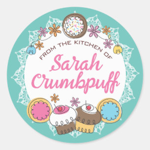 Adesivo Redondo Doodles cookies cupcakes da cozinha da classe