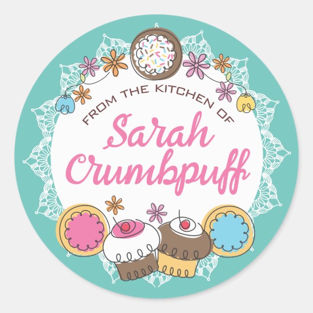 Adesivo Redondo Doodles cookies cupcakes da cozinha da classe (Frente)