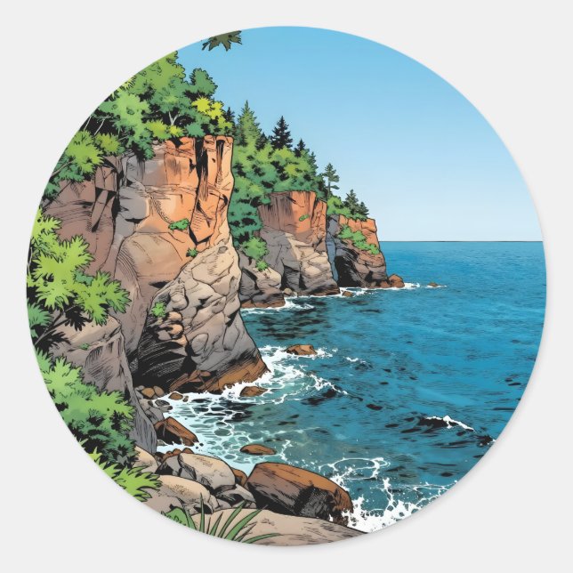 Adesivo Redondo Door County Illustration | The Bluffs and Lake (Frente)