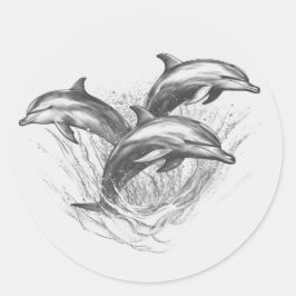 Adesivo Redondo Dophin Group Black and White Stencil Art