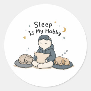 Adesivo Redondo Dormir é Meu Hobby Piada de Amante do Sono Meme
