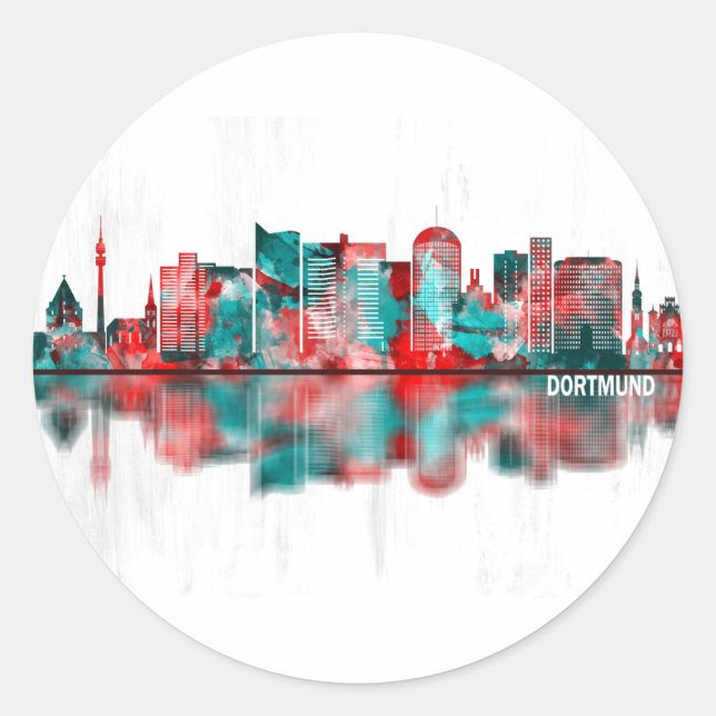 Adesivo Redondo Dortmund Germany Skyline (Frente)