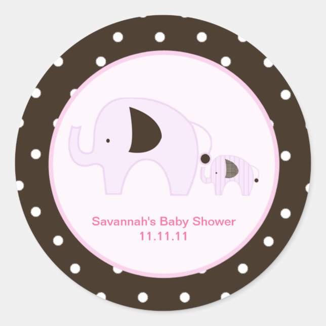 Adesivo Redondo Dottie Elephant (Rosa) Favor Stickers 3 polegadas (Frente)