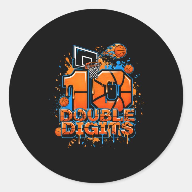 Adesivo Redondo Double Digits Birthday 10 Year Old Boy Basketball  (Frente)