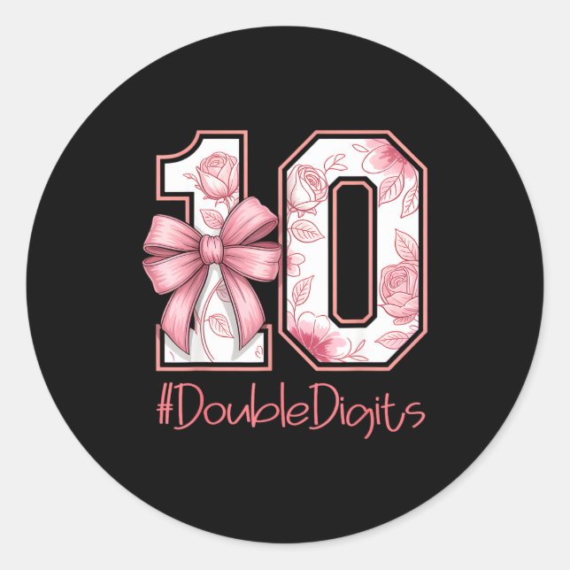 Adesivo Redondo Double Digits Birthday Girl 10th Nk Coquette Bow F (Frente)