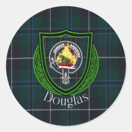 Adesivo Redondo Douglas Scottish Clan Tartan & Crest