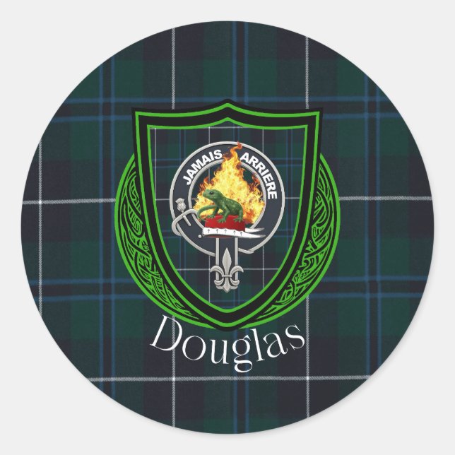 Adesivo Redondo Douglas Scottish Clan Tartan & Crest (Frente)
