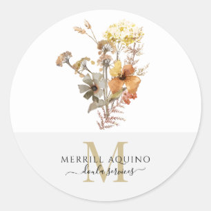 Adesivo Redondo Doula Services Monograma Watercolor Floral