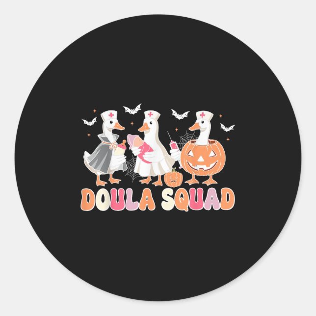 Adesivo Redondo Doula Squad Goose Spooky Aleitamento de Halloween (Frente)