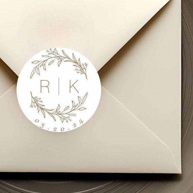Adesivo Redondo Dourada Arte Botânica, Monograma de Casamento (Criador carregado)