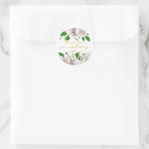 Adesivo Redondo Dourada Bachelorette Flor Rosa Muito Obrigado