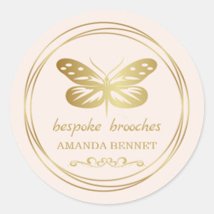 Adesivo Redondo Dourada borboleta, designer de frame de círculo