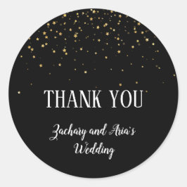 Adesivo Redondo Dourada Caligrafia Confetti|Black Obrigado Favor