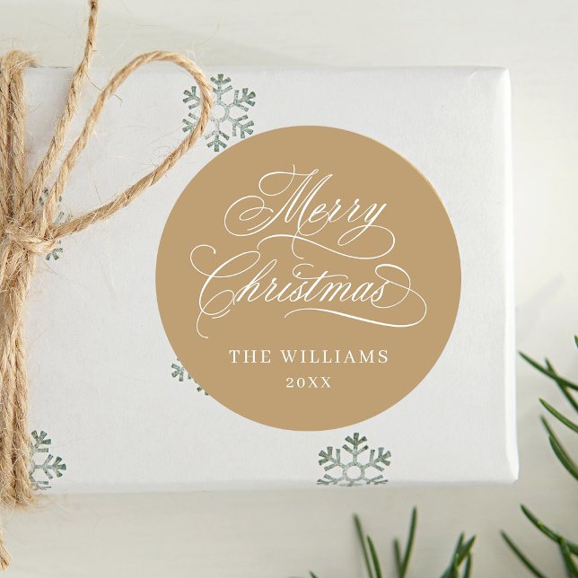 Adesivo Redondo Dourada caligrafia romântica Feliz Natal (Criador carregado)