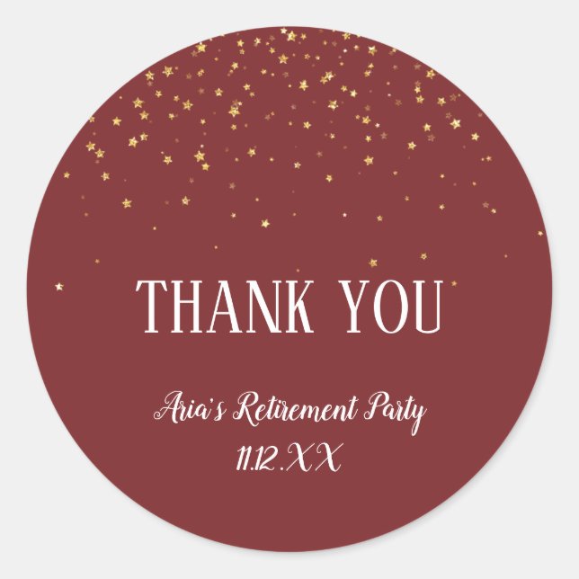 Adesivo Redondo Dourada Confetti na Borgonha Obrigado por (Frente)