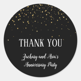 Adesivo Redondo Dourada Confetti no Aniversário Negro Obrigado