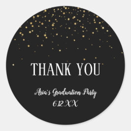 Adesivo Redondo Dourada Confetti sobre Graduação Negra Obrigado po