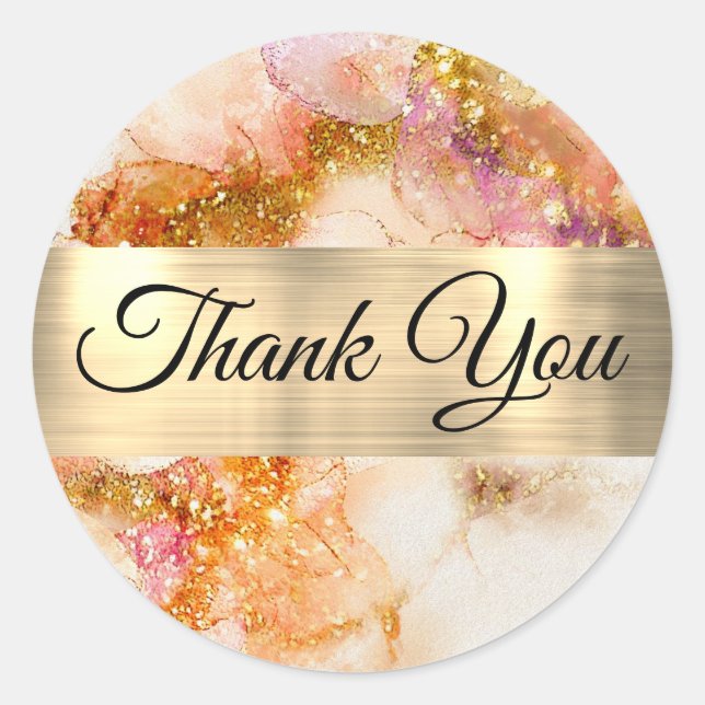 Adesivo Redondo Dourada Cor De Água Falso Foto Muito Obrigado (Frente)