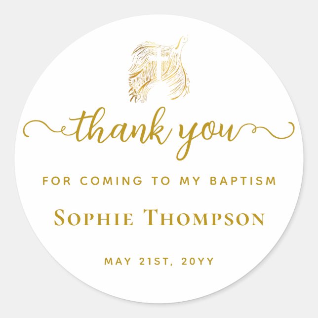 Adesivo Redondo Dourada Cruz Branca Moderna, Obrigado (Frente)