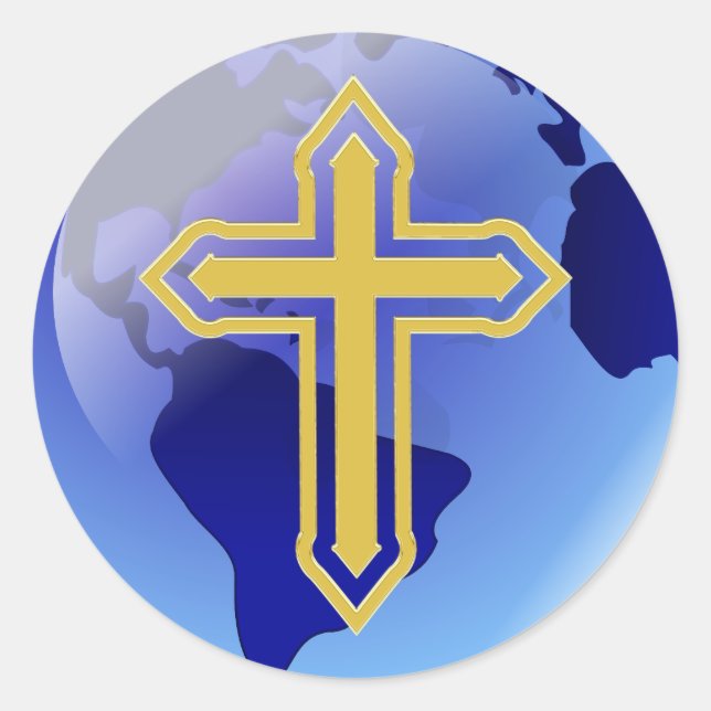 Adesivo Redondo Dourada Cruz e Terra (Frente)
