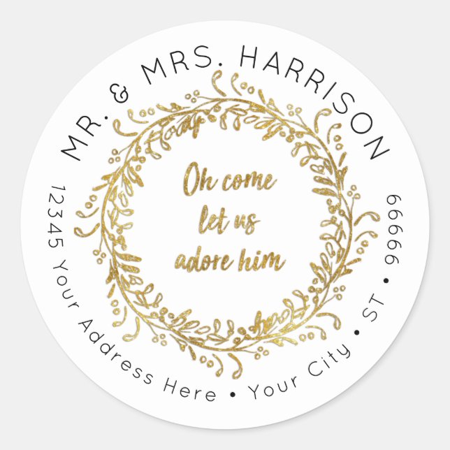 Adesivo Redondo Dourada de Natal Elegante, Frota Foliage Foliage (Frente)