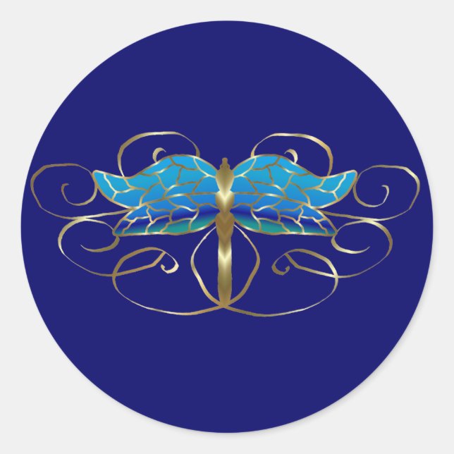Adesivo Redondo Dourada Dragonfly Tiara Stickers (Frente)