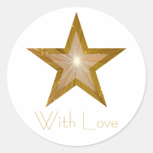 Adesivo Redondo Dourada estrela com amor, branco