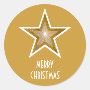 Adesivo Redondo Dourada estrela 'Feliz Natal'', colante amarelo