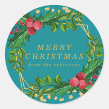 Dourada Família Teal Feliz Natal Holly Glitter