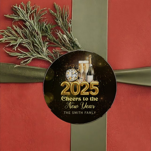 Adesivo Redondo Dourada Festa de Véspera de ano novo de Cheers de  (Criador carregado)