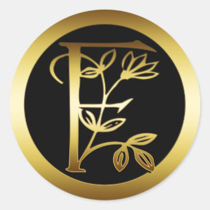 ADESIVO REDONDO DOURADA FLORAL MONOGRAMA LETRA F