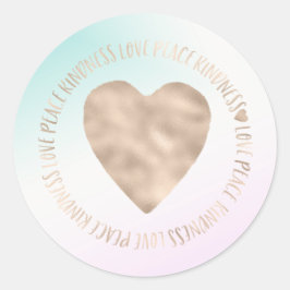 Adesivo Redondo Dourada gentileza ama paz Coração Aqua Rosa Tie Dy
