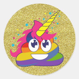 Adesivo Redondo Dourada Glitter Arco-Íris Unicorn Emoji Stickers