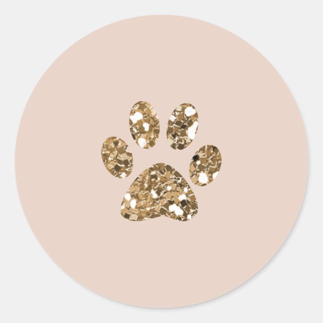 Adesivo Redondo Dourada Glitter Beige Blush Pet Paw Puppy Dog (Frente)