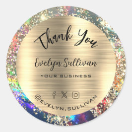 Adesivo Redondo Dourada Glitter Black Opal Obrigado