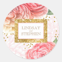 Dourada Glitter Confetti e Flores Rosa Aquarela