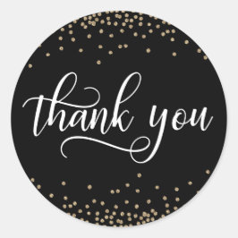Adesivo Redondo Dourada Glitter Confetti, Obrigado