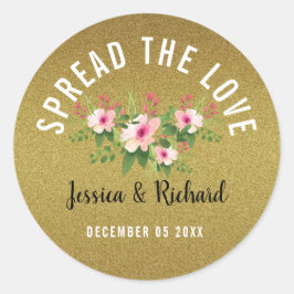 Adesivo Redondo Dourada Glitter Espalha o Casamento Floral do Amor