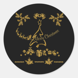 Adesivo Redondo Dourada Glitter Feliz Natal, Papai Noel