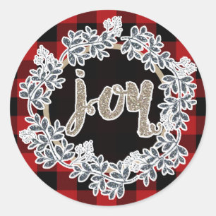 Adesivo Redondo Dourada Glitter Joy Wreath Holiday Red Buffalo Xad
