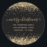 Adesivo Redondo Dourada Glitter Merry Christmas Name<br><div class="desc">Dourada Glitter Merry Christmas Name Return Address Black. Personalize facilmente o texto.</div>