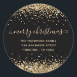 Adesivo Redondo Dourada Glitter Merry Christmas Name<br><div class="desc">Dourada Glitter Merry Christmas Name Return Address Black. Personalize facilmente o texto.</div>