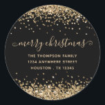 Adesivo Redondo Dourada Glitter Merry Christmas Name<br><div class="desc">Dourada Glitter Merry Christmas Name Return Address Black. Personalize facilmente o texto.</div>
