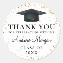 Adesivo Redondo Dourada Graduação de confetti Obrigado