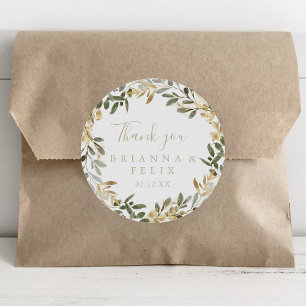 Adesivo Redondo Dourada Greenery Cair Obrigado Favor De Casamento 
