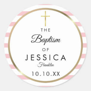 Adesivo Redondo Dourada Greve Rosa Batismo Cinza-Rosa Christening