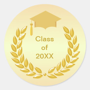 Adesivo Redondo Dourada Laurel Wreath Classe de Graduação 20XX