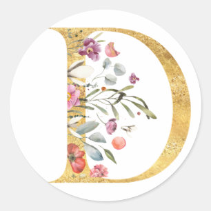 Adesivo Redondo Dourada letra D com flores