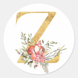 Adesivo Redondo Dourada letra Z MONOGRAM com flor